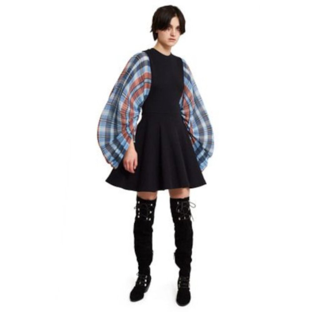 Opening Ceremony runway pleated plaid barrel sleeve dress